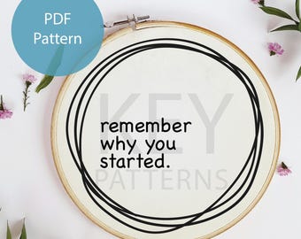 Quote-borduurpatroon: onthoud waarom je bent begonnen (digitale download)