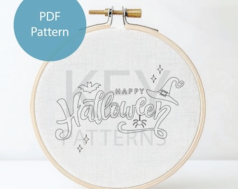 Halloween-borduurpatroon, digitale download, Happy Halloween-tekst