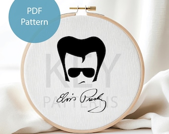 Elvis-pdf-borduurpatroon, directe digitale download, Elvis met handtekening