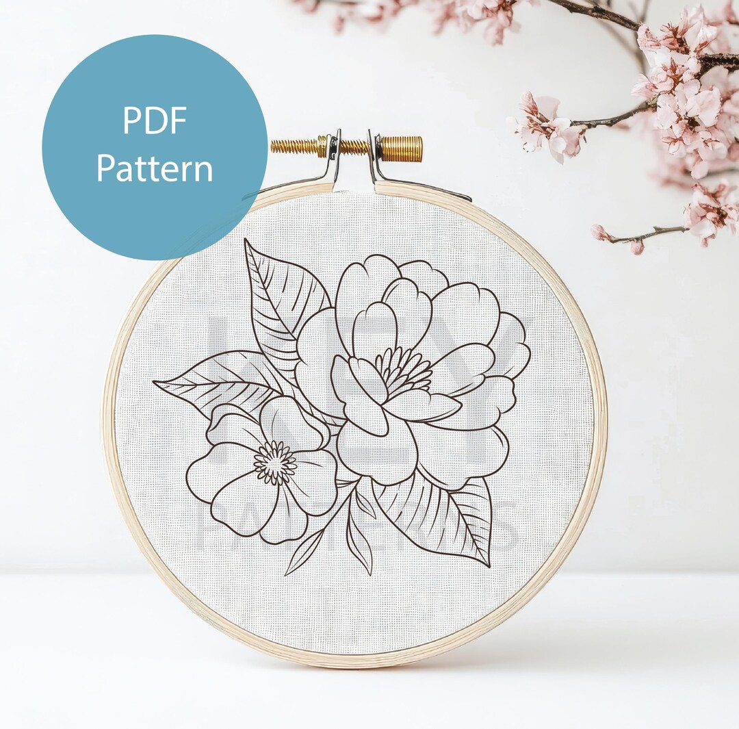 Magnolia Embroidery Pattern, Digital Download, Floral Pattern - Etsy
