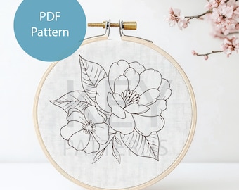 Magnolia-borduurpatroon, digitale download, bloemmotief