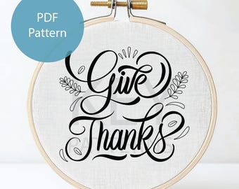 Thanksgiving-borduurpatroon, directe digitale download, bedanktekst