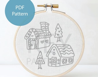 Kerstborduurpatroon, instant digitale download, patroon peperkoekhuisje