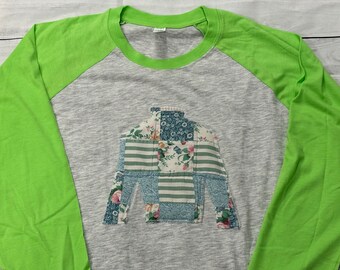 Quilted Jockey Silk Appliqué Raglan Shirt  - Lime Green