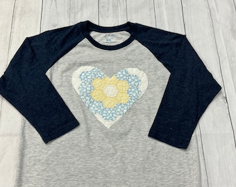 Quilted Heart Appliqué Raglan Tshirt  - navy