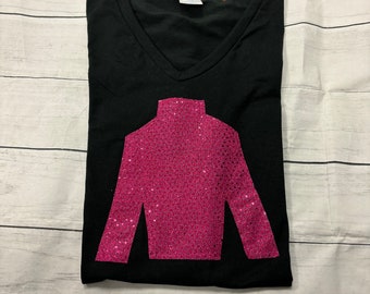 Sequin Jockey Silk Appliqué  Tshirt  - Black/Hot Pink