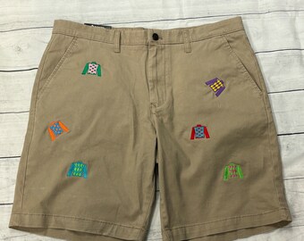 Embroidered Jockey Silk Shorts khaki cotton