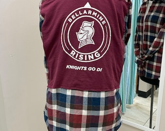 Upcycled Flannel Bellarmine maroon T-shirt Patch size adult Medium