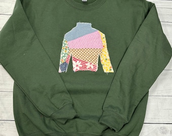 Quilted Jockey Silk Appliqué  Sweatshirt  - Olive Green