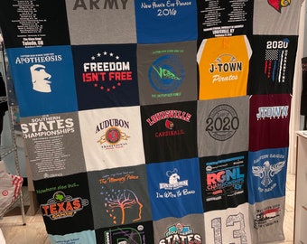 T-shirt Quilt, Blanket, Memory Quilt from Clothes, Throw Blanket with Custom, Your Favorite T-shirts made into a blanket