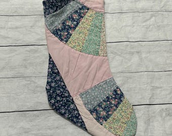 Vintage Quilt Christmas Stocking - blue