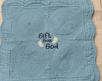 Gift from God Baby Keepsake Blue Quilted Pillow