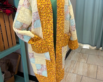 Vintage Quilt Jacket Yellow Patchwork