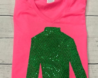 Sequin Jockey Silk Appliqué  Tshirt  - Hot Pink/Green