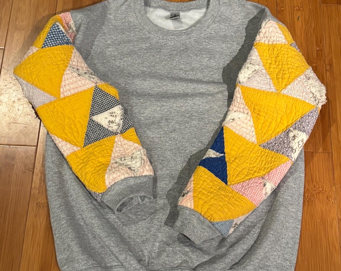 KC Vintage Quilt Patchwork Sweatshirt- Light Grey main image 0