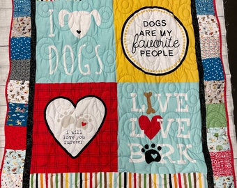 I Love Dogs Quilt, Throw Blanket
