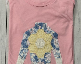 Quilted Jockey Silk Appliqué  Tshirt  - Pink