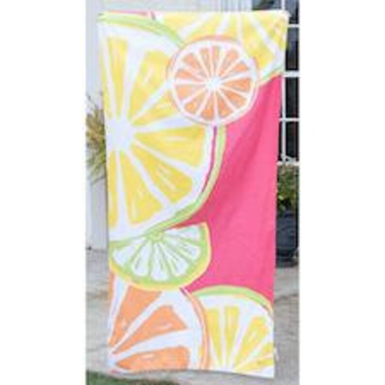 Monogram Microfiber Beach Towel Pink Fruit Slices Monogram Pool Lake Towel