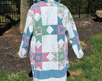 Vintage Quilt Jacket with hood blue and pink