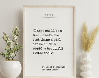 Fitzgerald Quote, The Great Gatsby, A Beautiful Little Fool, Classic Book Poster, Vintage Book Page Print, Literary Quote, Old Typewriter