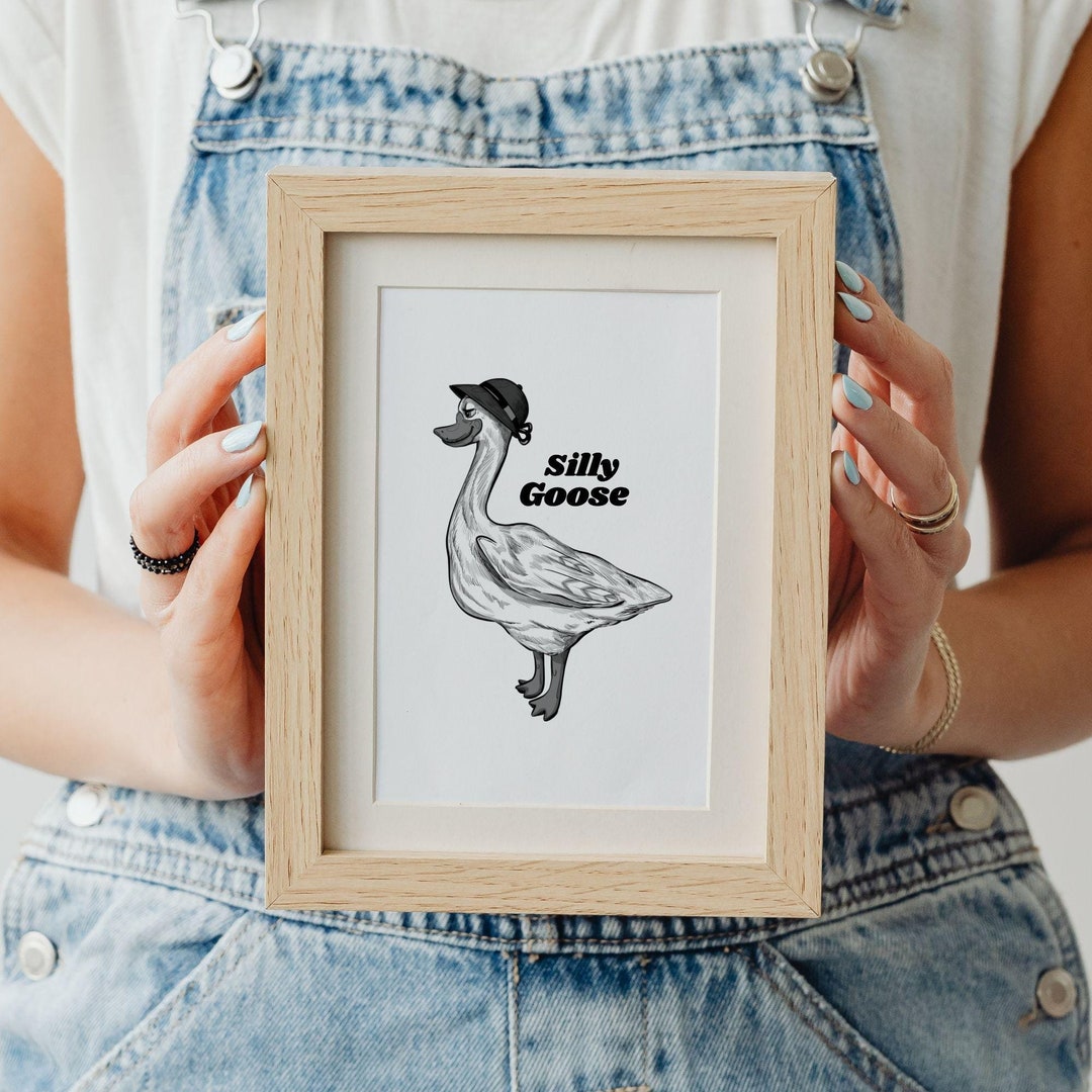 Silly Goose Printable Wall Art Illustration, Cute Animal Illustration