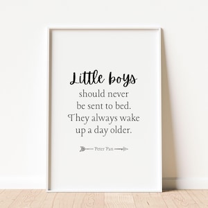 Peter Pan Printable Wall Art Quote, J.M Barrie, Little boys should never be sent to bed, Nursery Wall Decor, Baby Room Decor, Kids Gift