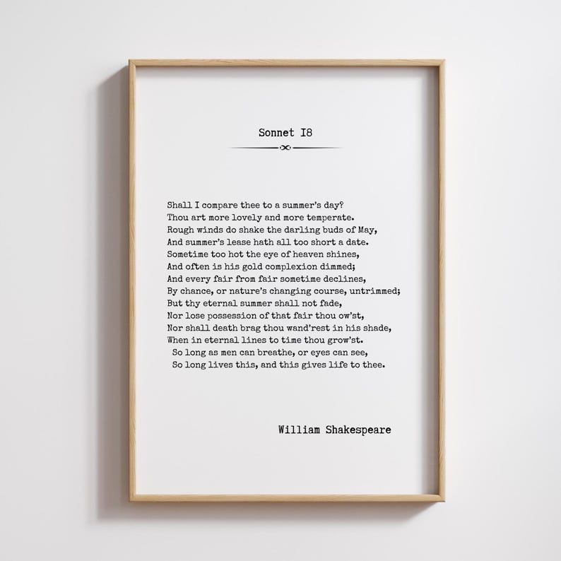 William Shakespeare Poem, Sonnet 18, Shall I Compare Thee to A Summer's ...