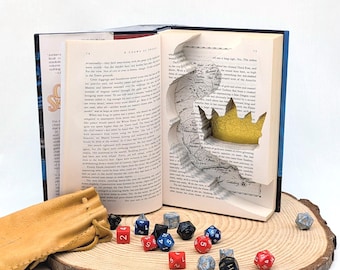 Book Dice Tower with Crown Shaped Compartment and Magnetic Closure | Unique DnD/TTRPG Gift