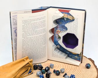 Book Dice Tower with Felt Lined Compartment and Magnetic Closure | Unique DnD/TTRPG Gift