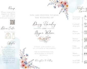Wildflower Wedding Signage Bundle Gatefold Invitation - Editable Templates - Floral Reception Signs - Whimsical Decor - Seven Templates