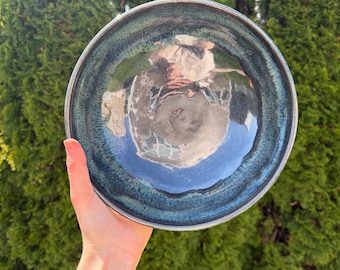 Metallic Blue Fruit Bowl: 35oz Handmade Ceramic Pottery Bowl