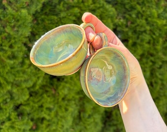 Pink and Green Handmade Teacups: 2oz capacity
