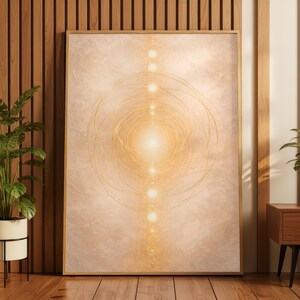 Minimalist Spiritual  Neutral Chakra Oil Painting Wall Art, Sacred Geometry Beige Meditation Art, Modern Zen Healing Energy Poster