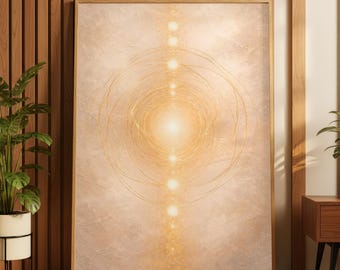 Minimalist Spiritual  Neutral Chakra Oil Painting Wall Art, Sacred Geometry Beige Meditation Art, Modern Zen Healing Energy Poster