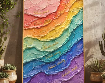 Rainbow Mindfulness Breathing Oil Painting Print, Colorful Wellness Exercise Meditation Inspirational Wall Art, Self Care Affirmation Poster