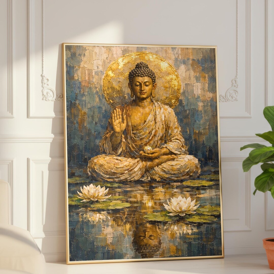 Lotus Buddha Wall Art Print, Peaceful Zen Meditation Decor, Golden ...
