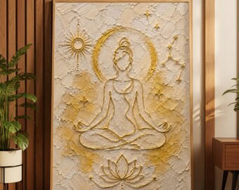 Yoga Meditation Lotus Flower Spiritual Chakra Oil Painting Print, Neutral Boho Zen Wellness Calming Wall Art, Mindfulness Self Care Artwork