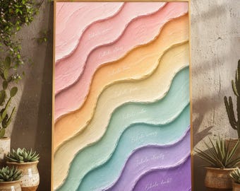 Minimalist Pastel Rainbow Oil Painting Print, Mindfulness Breathing Mental Health Poster, Inhale Exhale Therapy Yoga Meditation Wall Art