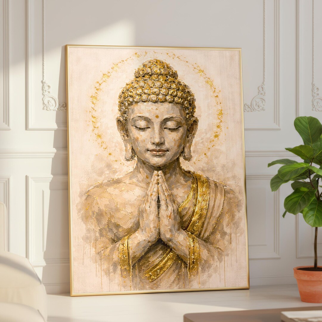 Gold Buddha Wall Art Print, Serene Zen Meditation Decor, Boho Spiritual ...