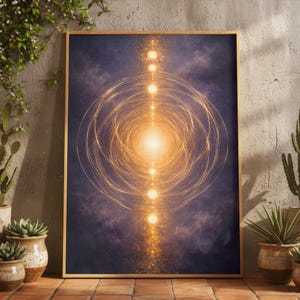 Heilige Geometrie spirituelle Meditation Yoga Studio Wand Kunst, goldenes Chakra Reiki Energie Print, kosmisches Mandala himmlisch mystisch Energie Poster