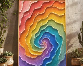 Rainbow Spiral Inhale Exhale Oil Print, Mindfulness Breathing Mental Health Poster, Colorful Abstract Yoga Meditation Positive Wall Art