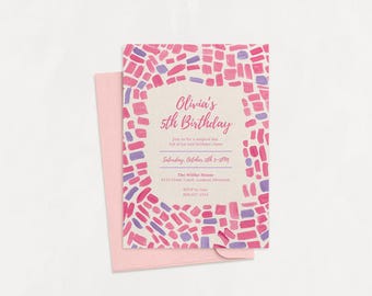 Rosa und Lila Dashes Geburtstagseinladung, Kindergeburtstag, Party Einladung, bearbeitbare Einladung, bedruckbar, bearbeitbar, INSTANT DOWNLOAD