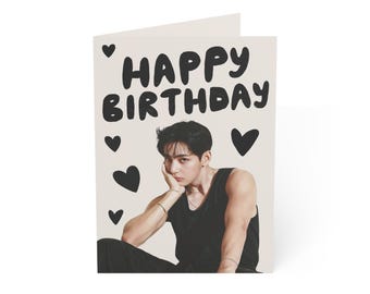 Kim Taehyung V of BTS Birthday Card Hand-drawn Doodle Happy Birthday Greeting Card | BTS V Birthday Card | Handwritten Hearts Bday Card