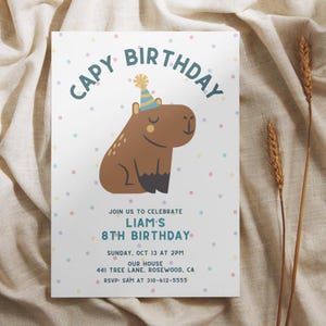 Capybara Geburtstagseinladung Vorlage, Capy Geburtstag Canva Bearbeitbare Vorlage, Druckbare digitaler Download, Kinder Party Thema, Capybara Bday