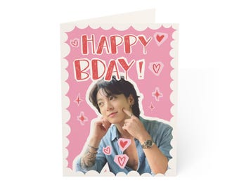 Jungkook Birthday Card Hand-drawn Doodle Happy Birthday Greeting Card, BTS Birthday Card, Handwritten Hearts Bday Card