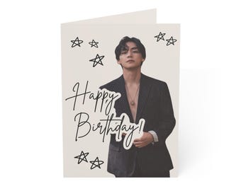 Kim Taehyung V of BTS Birthday Card Hand-drawn Doodle Happy Birthday Greeting Card | BTS V Birthday Card | Handwritten Stars Bday Card