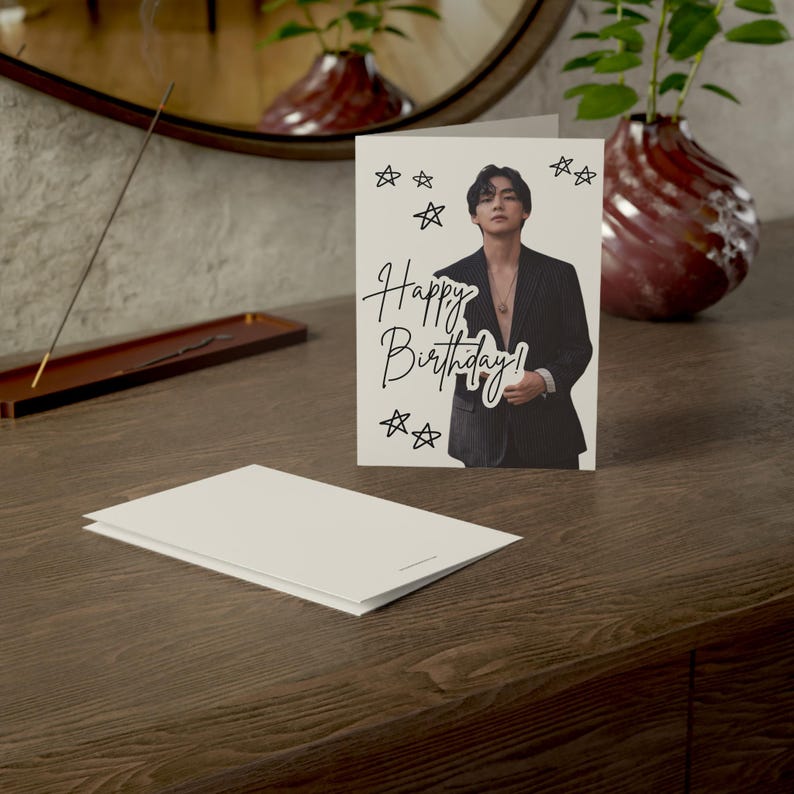 Kim Taehyung V of BTS Birthday Card Hand-drawn Doodle Happy Birthday Greeting Card | BTS V Birthday Card | Handwritten Stars Bday Card image 8