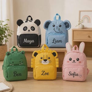 Personalized Kids Animal Backpack | Custom Name Backpack | Toddler Preschool Backpack | Panda Lion Bunny Elephant Crocodile