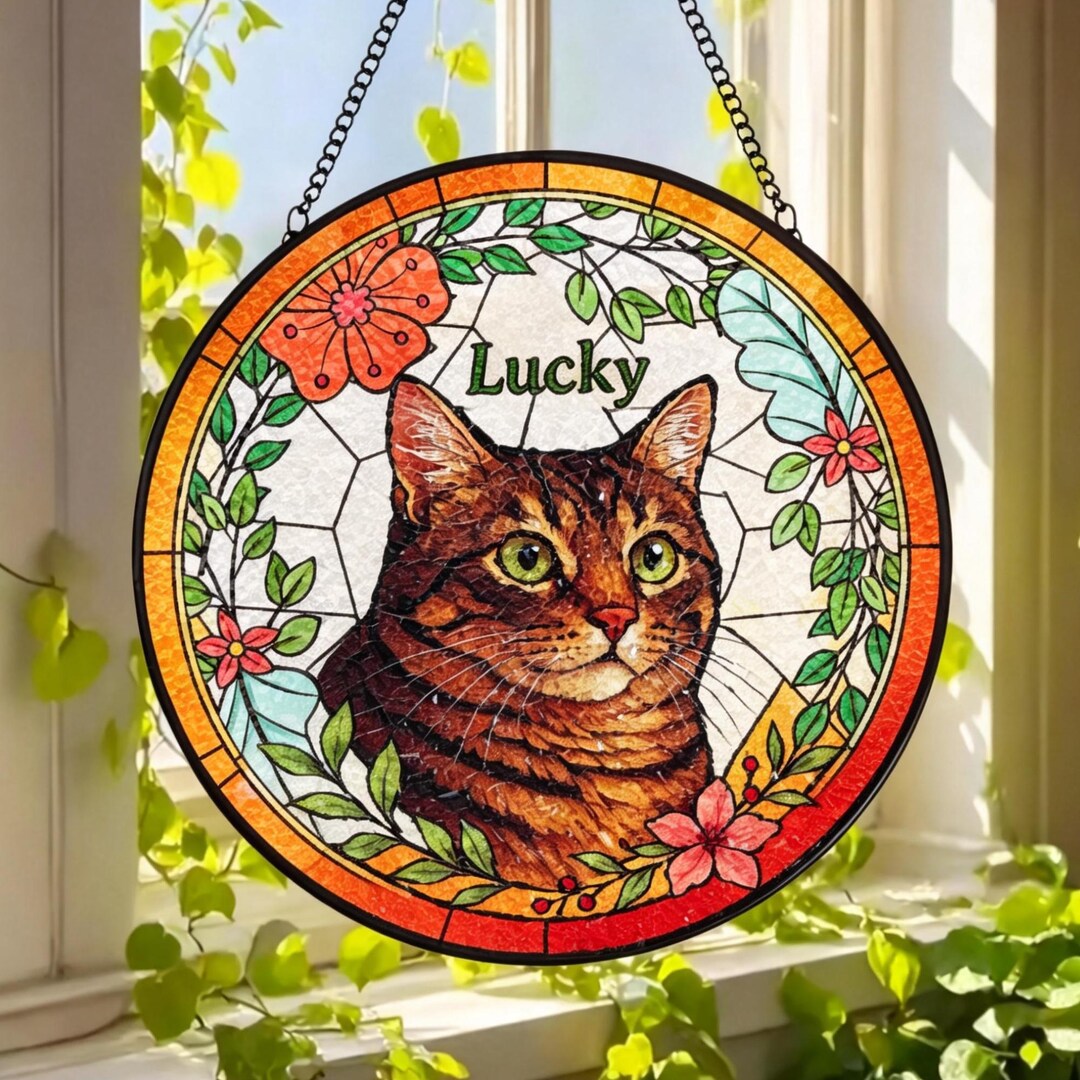Custom Cat Portrait Stained Glass Suncatcher - Pet Memorial Gift - Etsy