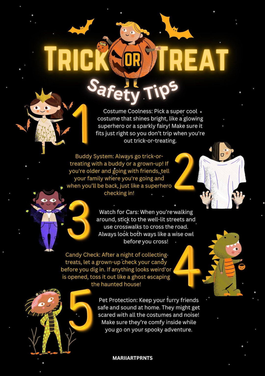 Cute Trick or Treat Halloween Safety Tips Poster Etsy